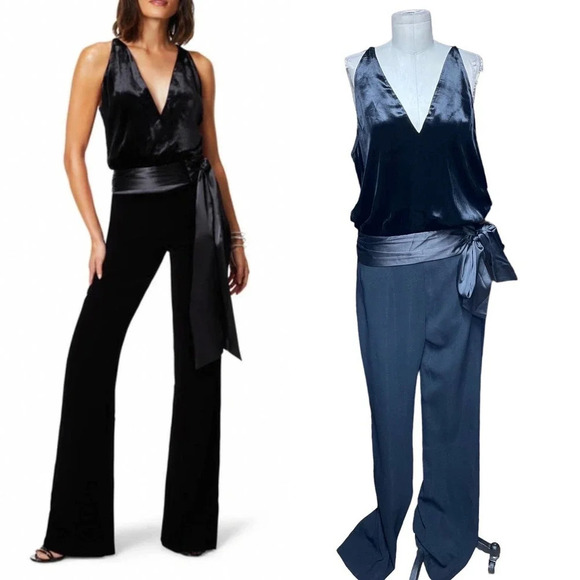 Ramy Brook Kenzy Sleeveless Wide Leg‎ Jumpsuit In Black / Velvet Size 8 - Picture 1 of 11